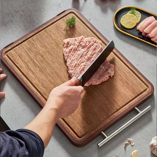 Durable Double Sided Cutting Board Thickening Antimicrobial Ebony and Stainless Steel Chopping Board