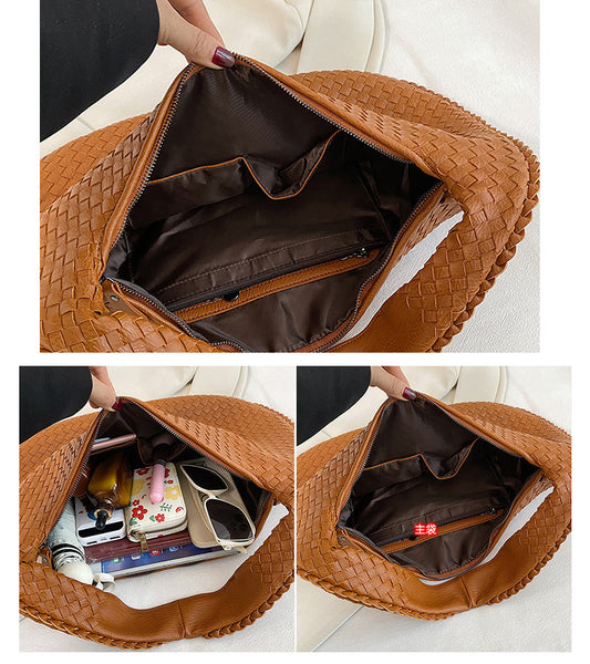 Hand Woven Brown Leather Hobo Bag