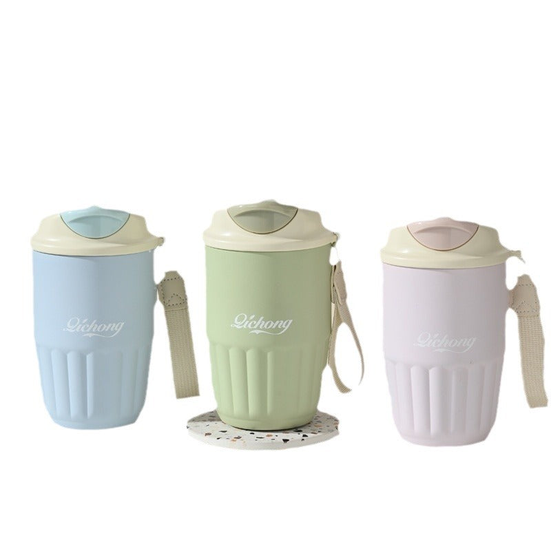 410ml portable stainless steel water bottle, ceramic coffee cup with handle and lid