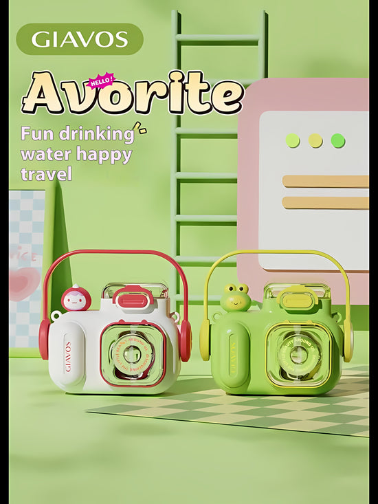 580ml Children's Water Bottle Camera Shaped Water Bottle With Straw