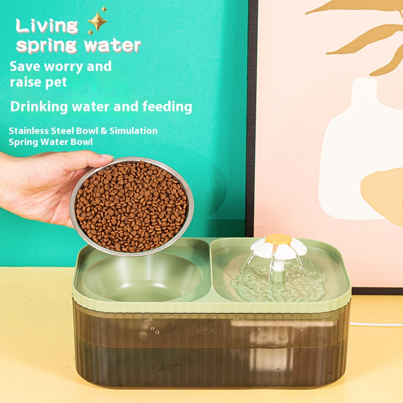 All - in - One Cat Automatic Feeder and Water Dispenser with Large Capacity Flowing Water Pet Fountain