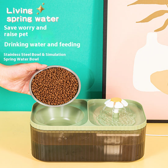 All - in - One Cat Automatic Feeder and Water Dispenser with Large Capacity Flowing Water Pet Fountain