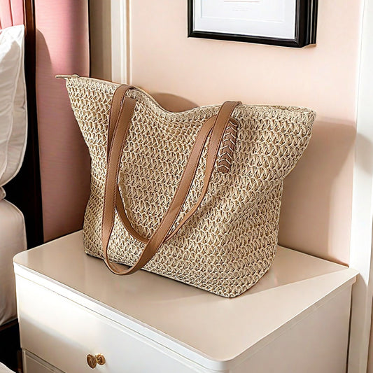 Vintage Inspired Woven Straw Tote for Women