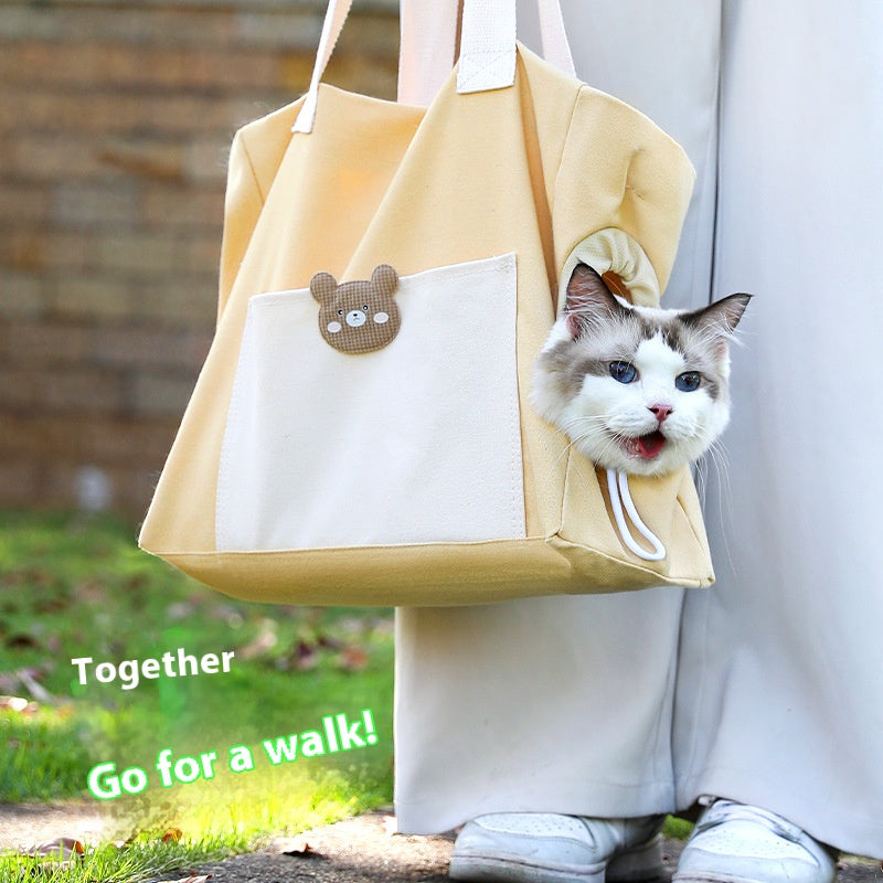 All - Season Pet Travel Essential: The Whimsical Bao Gong - inspired Canvas Pet Carrier with Breathable Design