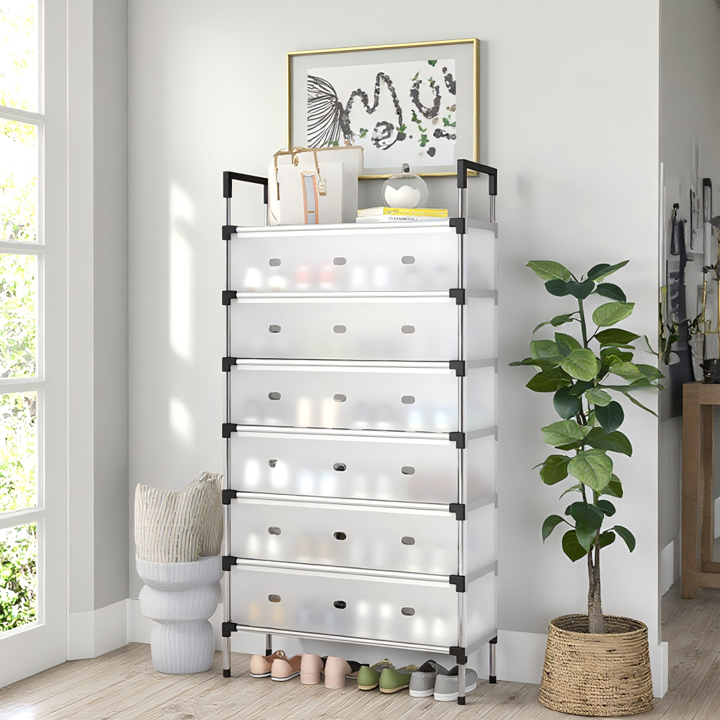 7-Layer Metal Shoe Rack With Dustproof Cover Shoe Storage Rack