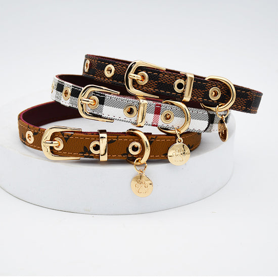 Trendy Monogram Leather Pet Dog Harness, Leash and Collar Set for Small and Medium-Sized Dogs