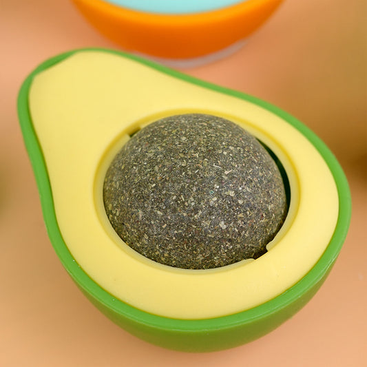 Avocado-shaped Catnip Ball - 360° Rotating Cat Toy for Teething, Teeth Cleaning & Self-entertainment