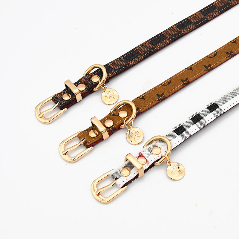 Trendy Monogram Leather Pet Dog Harness, Leash and Collar Set for Small and Medium-Sized Dogs