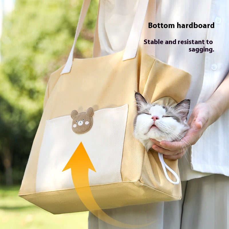 All - Season Pet Travel Essential: The Whimsical Bao Gong - inspired Canvas Pet Carrier with Breathable Design
