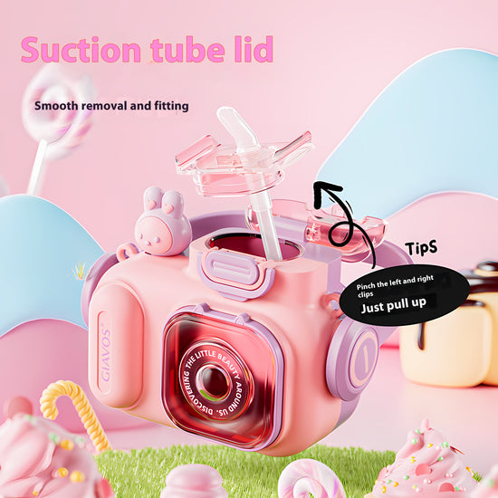 580ml Children's Water Bottle Camera Shaped Water Bottle With Straw