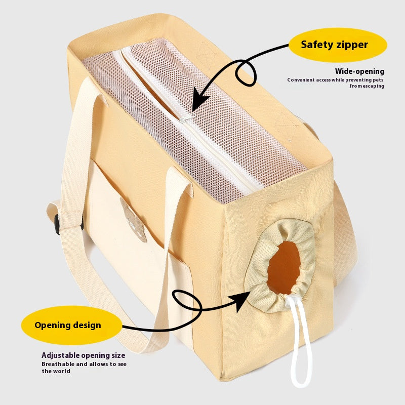 All - Season Pet Travel Essential: The Whimsical Bao Gong - inspired Canvas Pet Carrier with Breathable Design