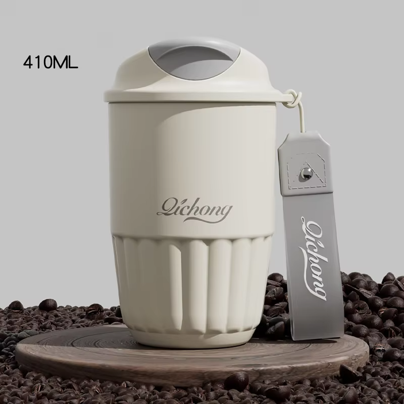 410ml portable stainless steel water bottle, ceramic coffee cup with handle and lid