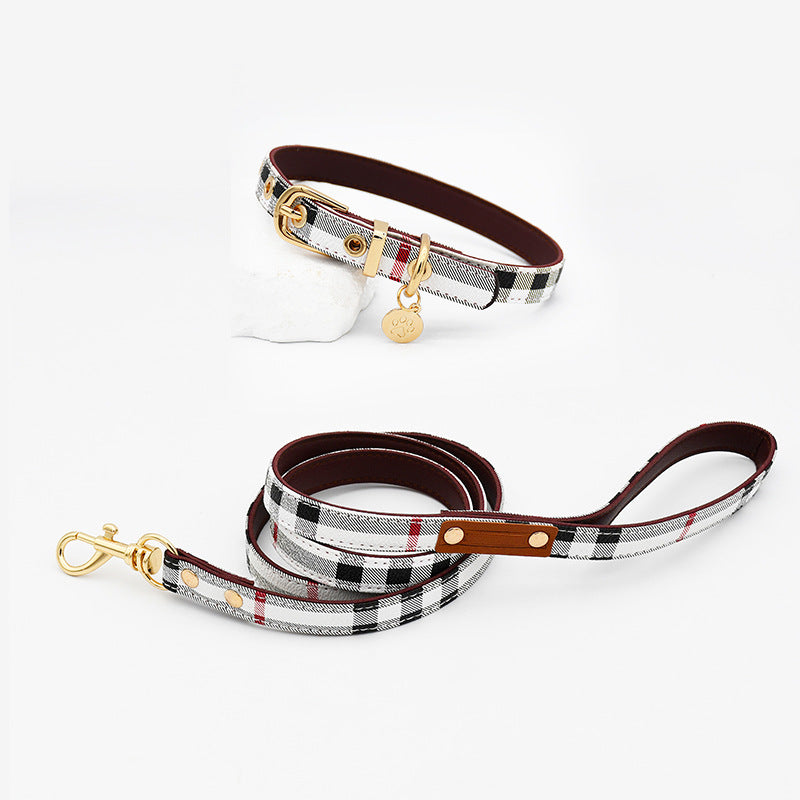 Trendy Monogram Leather Pet Dog Harness, Leash and Collar Set for Small and Medium-Sized Dogs