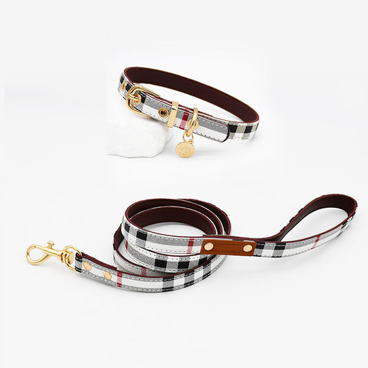 Trendy Monogram Leather Pet Dog Harness, Leash and Collar Set for Small and Medium-Sized Dogs
