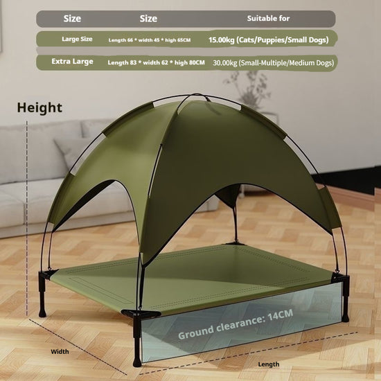 Sommer-Sonnenschutz-Outdoor-Camping-Hundebett für große Hunde – abnehmbares, waschbares Zelt und erhöhtes Design
