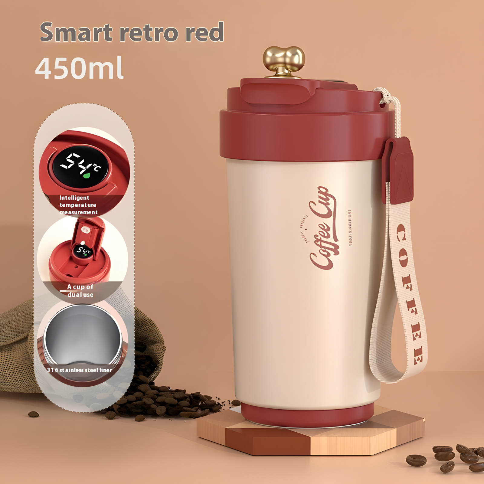 Intelligente Kaffee-Thermosbecher mit Keramik-Innenfutter, Wasserbecher aus Edelstahl 316, tragbare Geschenkbecher fürs Auto und gravierte Becher 