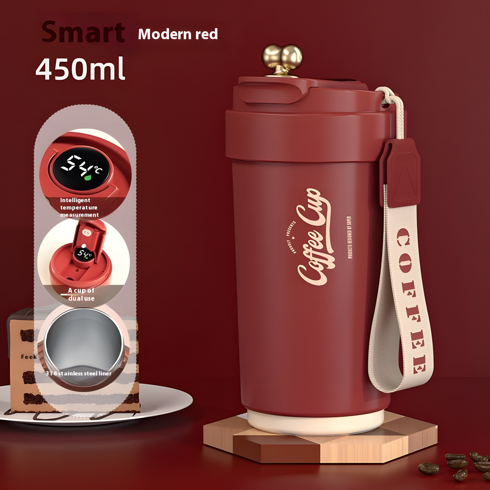 Intelligente Kaffee-Thermosbecher mit Keramik-Innenfutter, Wasserbecher aus Edelstahl 316, tragbare Geschenkbecher fürs Auto und gravierte Becher 