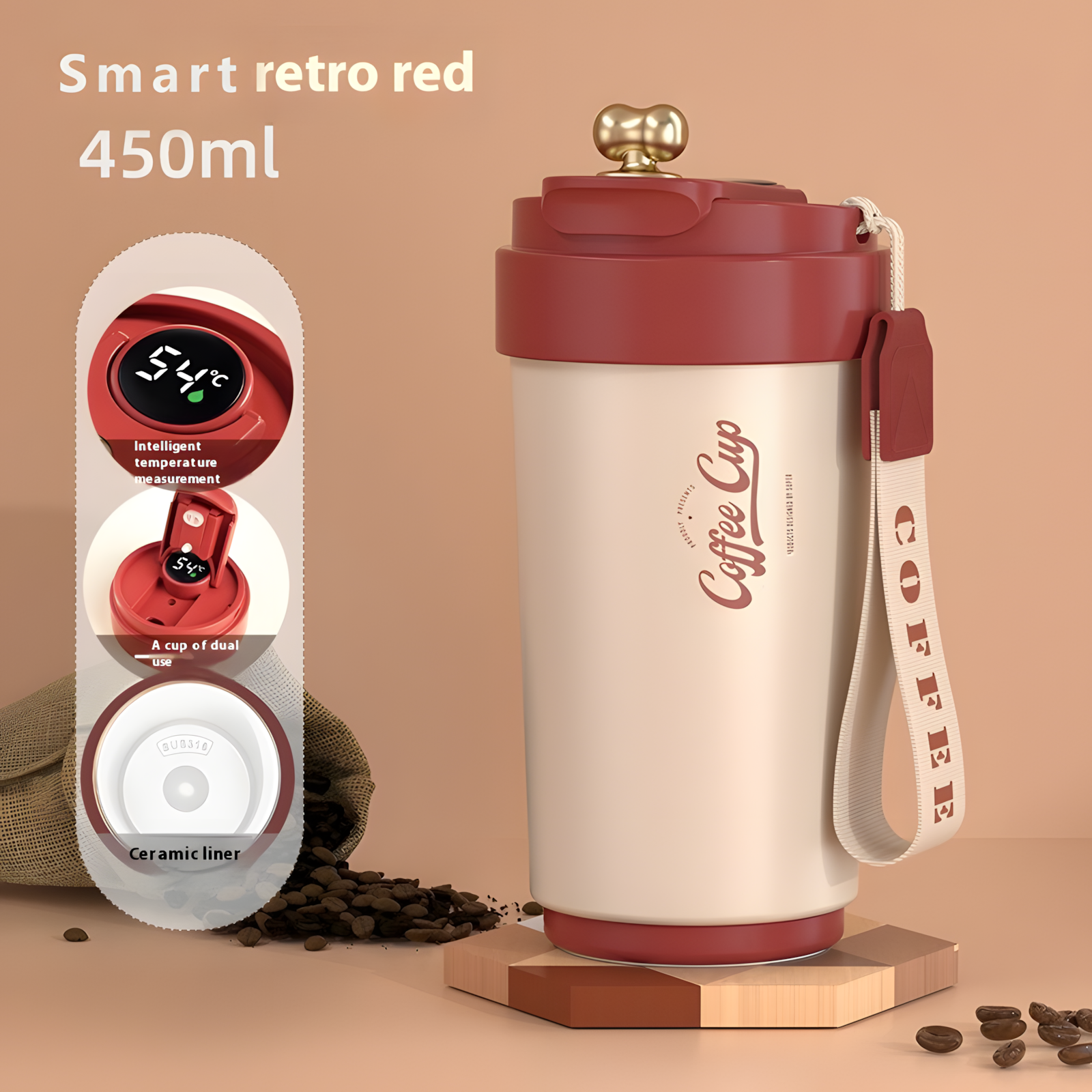 Intelligente Kaffee-Thermosbecher mit Keramik-Innenfutter, Wasserbecher aus Edelstahl 316, tragbare Geschenkbecher fürs Auto und gravierte Becher 