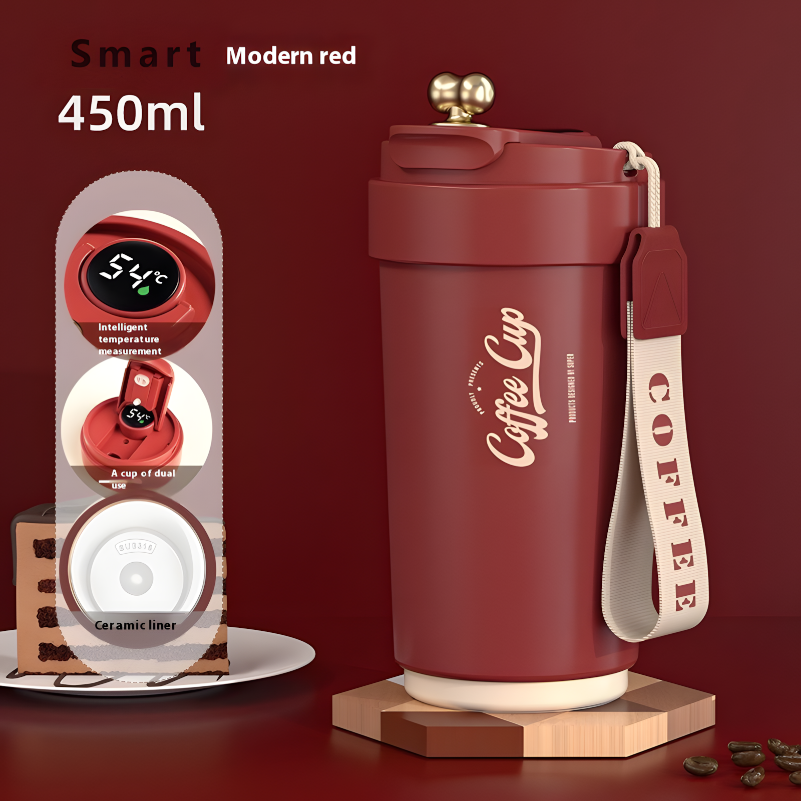 Intelligente Kaffee-Thermosbecher mit Keramik-Innenfutter, Wasserbecher aus Edelstahl 316, tragbare Geschenkbecher fürs Auto und gravierte Becher 