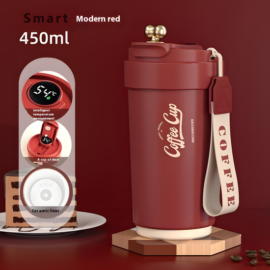 Intelligente Kaffee-Thermosbecher mit Keramik-Innenfutter, Wasserbecher aus Edelstahl 316, tragbare Geschenkbecher fürs Auto und gravierte Becher 