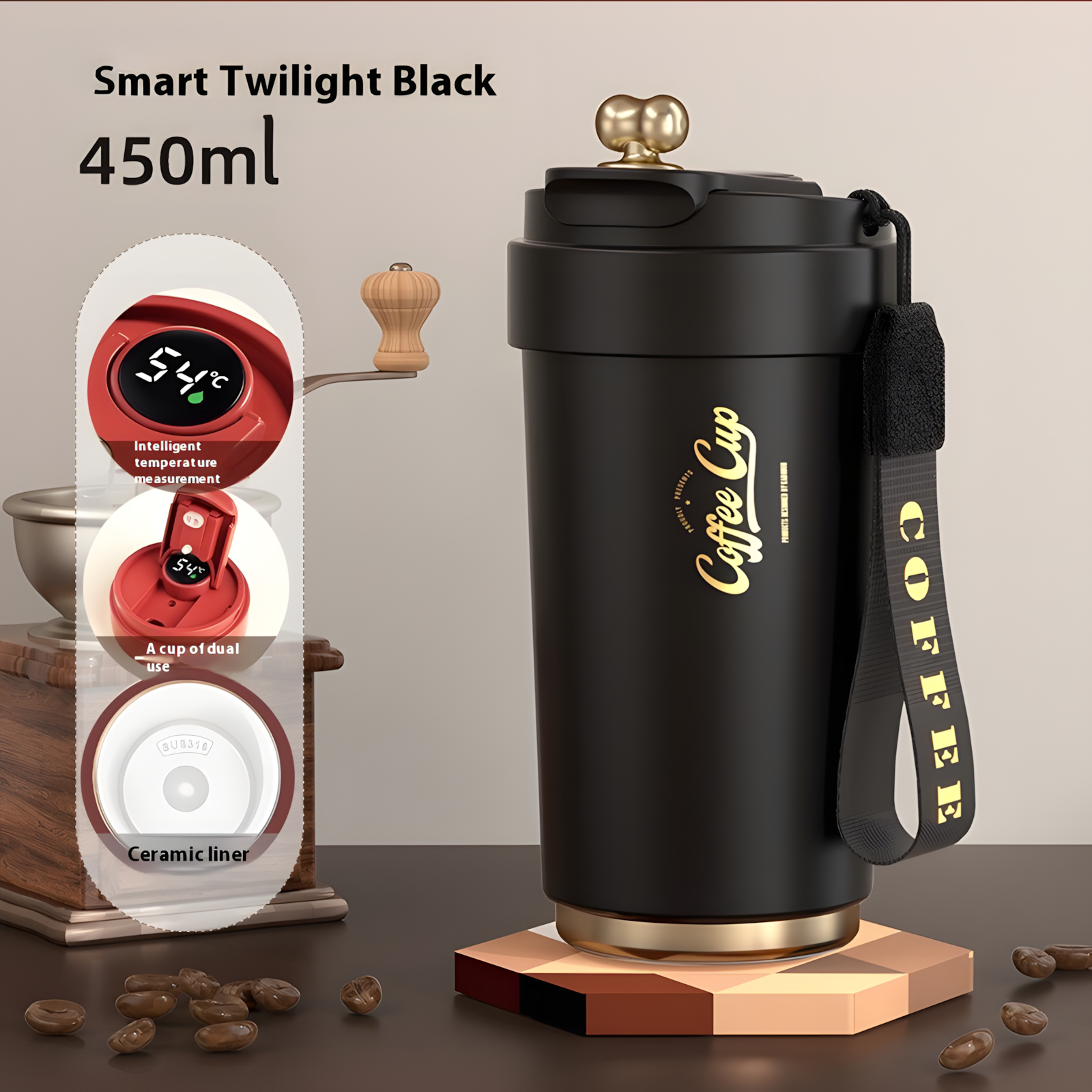 Intelligente Kaffee-Thermosbecher mit Keramik-Innenfutter, Wasserbecher aus Edelstahl 316, tragbare Geschenkbecher fürs Auto und gravierte Becher 
